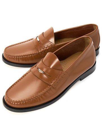 Coin Detail Leather Penny Loafers Warm Oak Brown - BURBERRY - BALAAN 1