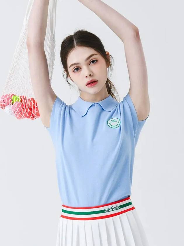 Smile color combination collar neck sleeveless knit SKY BLUE - MONBIRDIE GOLF - BALAAN 5