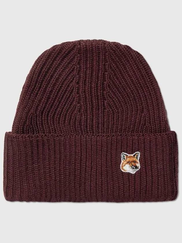 Fox Head Patch Ribbed Beanie Wine Lees - MAISON KITSUNE - BALAAN 3