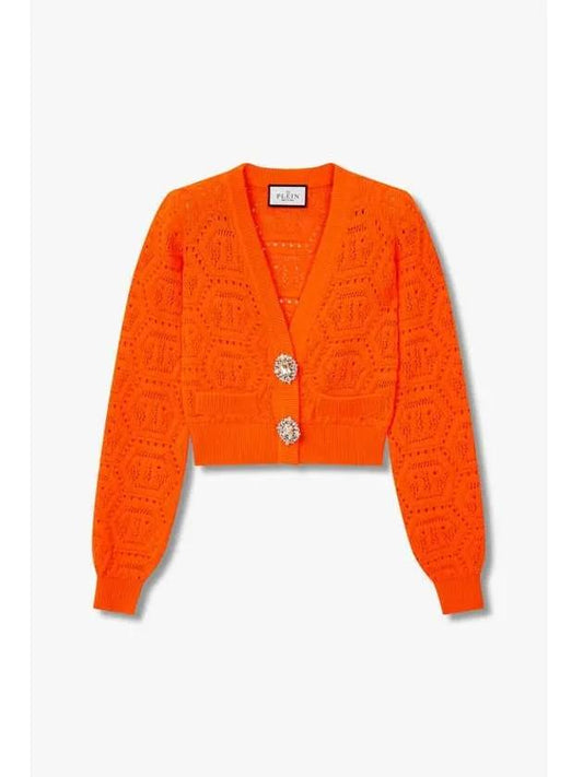 Women s Hexagon Monogram Crochet Cardigan Vivid Orange - PHILIPP PLEIN - BALAAN 1