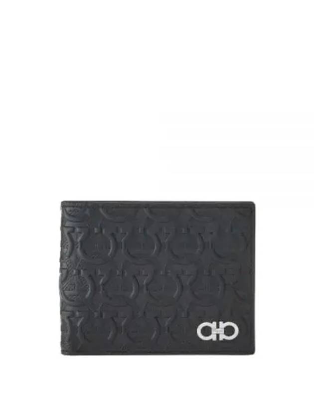 Gancini Embossed Logo Half Wallet Black - SALVATORE FERRAGAMO - BALAAN 2