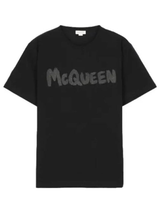 graffiti short sleeve t shirt black tee - ALEXANDER MCQUEEN - BALAAN 1