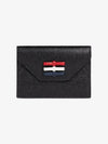 Pebble Grain Leather Bow Detail Envelope Card Wallet Black - THOM BROWNE - BALAAN 4