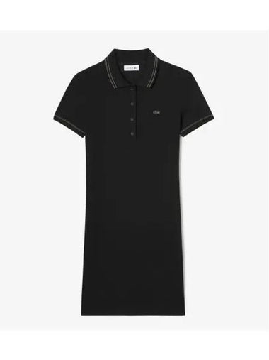 Women s Mini Pique Stitched Polo Dress Black - LACOSTE - BALAAN 1