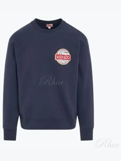 Men's Travel Logo Patch Cotton Sweatshirt Navy - KENZO - BALAAN 2