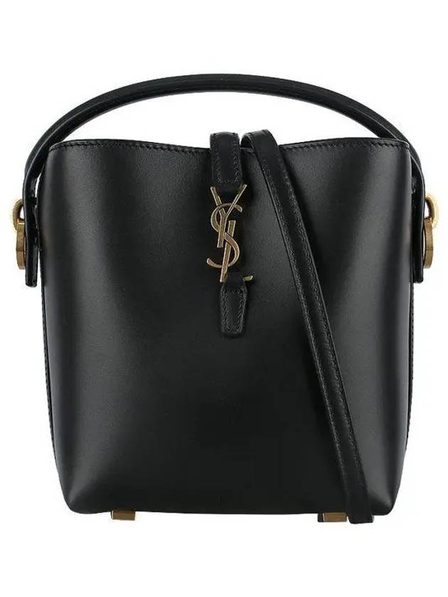 Le 37 Signature Logo Shiny Leather Small Bucket Bag Black - SAINT LAURENT - BALAAN 2