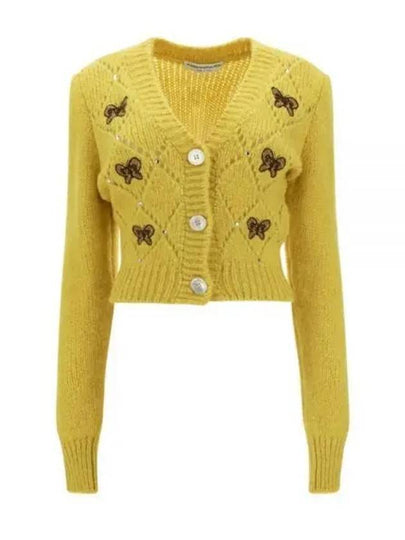 Embroidered Butterfly Pointel Alpaca Cardigan Yellow - ALESSANDRA RICH - BALAAN 2