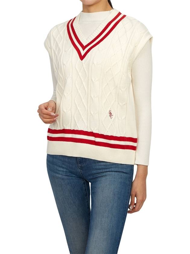 Embroidered Logo V-Neck Striped Vest Cream - SPORTY & RICH - BALAAN 6