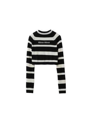 Women's Logo Striped Turtleneck White Black - MIU MIU - BALAAN 1