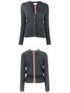 Silk Cotton Blend Relaxed V-Neck Cardigan Dark Grey - THOM BROWNE - BALAAN 6