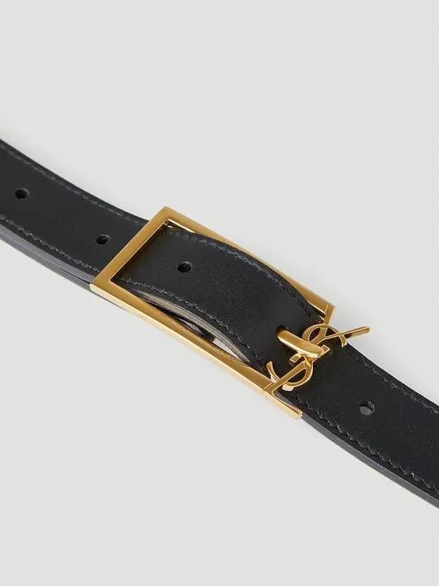 Monogram Logo Plaque Buckle Fastening Leather Belt Black - SAINT LAURENT - BALAAN 3