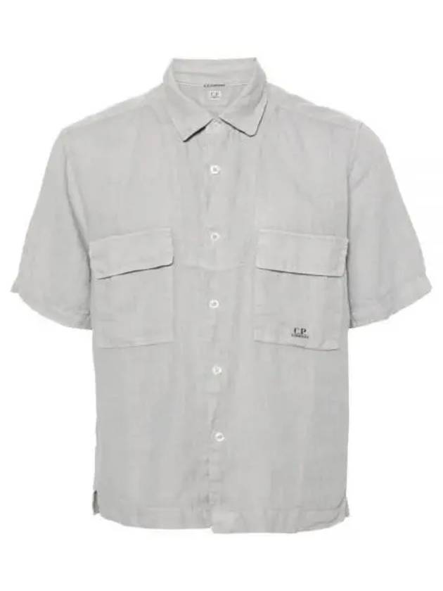 Linen Short Sleeve Shirt Grey - CP COMPANY - BALAAN 2