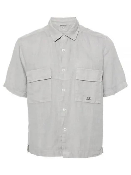 Linen Short Sleeve Shirt Grey - CP COMPANY - BALAAN 2