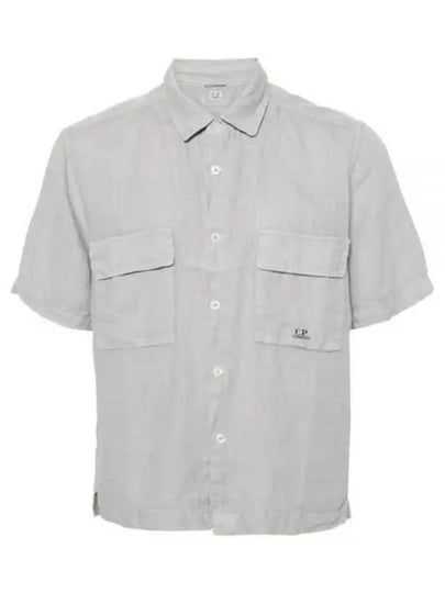 Linen Short Sleeve Shirt Grey - CP COMPANY - BALAAN 2