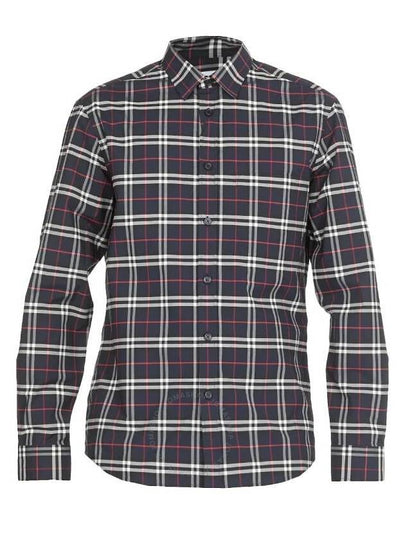 Small Scale Check Stretch Cotton Long Sleeve Shirt Navy - BURBERRY - BALAAN 2