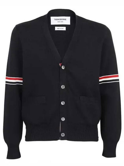 Milano Stitch Sprite Armband Cotton V-neck Cardigan Navy - THOM BROWNE - BALAAN 2