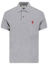 Small Heart Logo Polo Shirt Grey - AMI - BALAAN 3