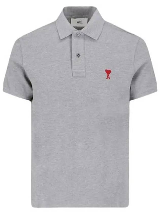 Small Heart Logo Polo Shirt Grey - AMI - BALAAN 2