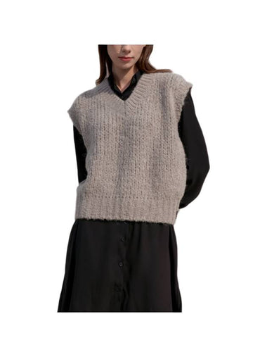 Candy V-neck Wool Knit Vest Grey - SORRY TOO MUCH LOVE - BALAAN 1