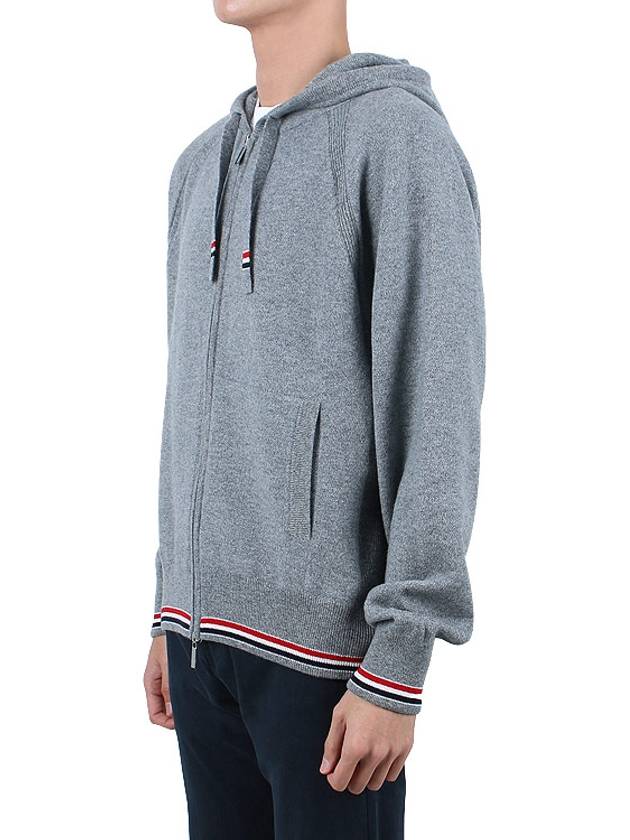 Cashmere Knit Zip Up Hoodie Grey - THOM BROWNE - BALAAN 5