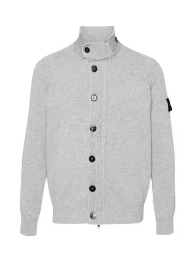 Wappen High Neck Button Up Wool Cardigan Melange Grey - STONE ISLAND - BALAAN 2