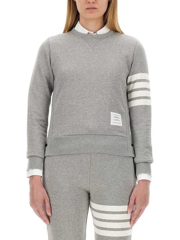 Engineered 4 Bar Stripe Loopback Jersey Knit Crewneck Sweatshirt Light Grey - THOM BROWNE - BALAAN 2