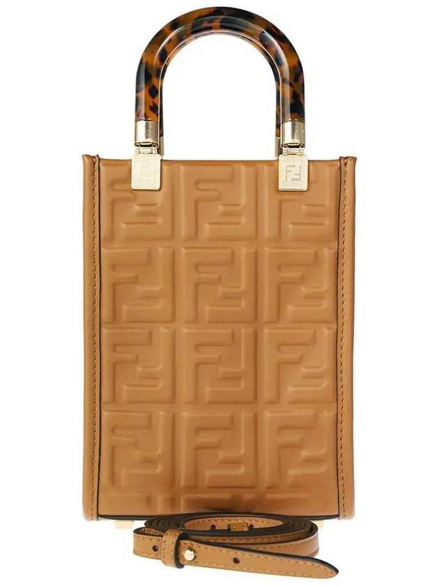 Sunshine FF Motif Small Leather Tote Bag Brown - FENDI - BALAAN 3