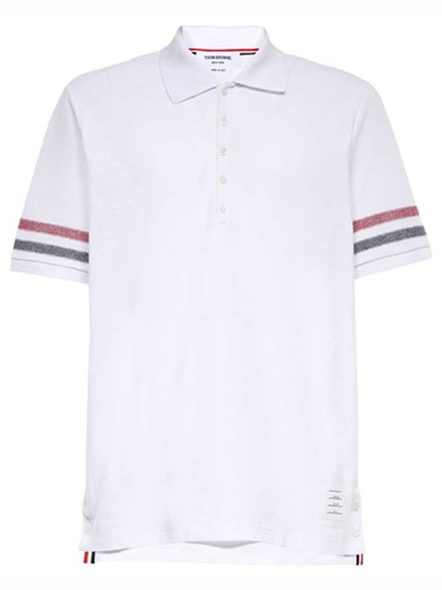 Men's RWB Stripe Cotton Polo Shirt White - THOM BROWNE - BALAAN 2