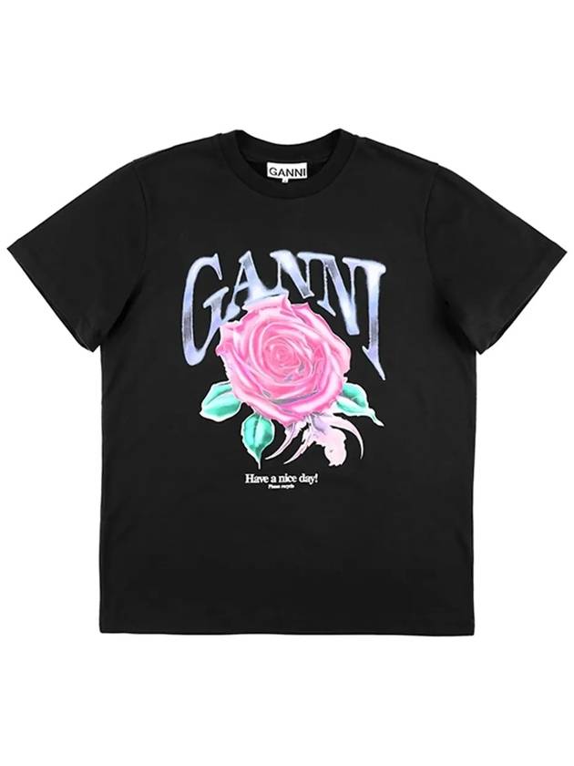 Basic Rose Relax Jersey Short Sleeve T-Shirt Black - GANNI - BALAAN 5