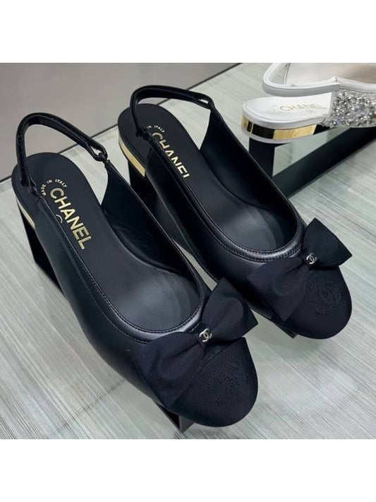 Ribbon Logo Slingback Flat Shoes Shoes Shoes Black - CHANEL - BALAAN 1