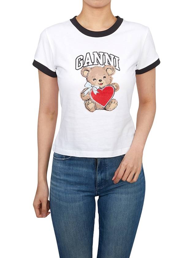 Basic Jersey Bear Print Short Sleeve T-Shirt White - GANNI - BALAAN 5