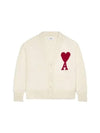 Heart Logo V Neck Wool Cardigan Off White - AMI - BALAAN 2