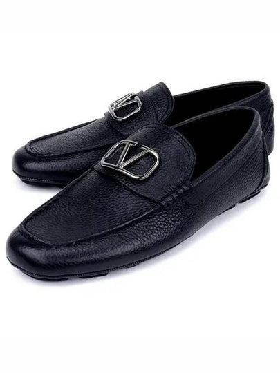 V Logo Leather Loafers Black - VALENTINO - BALAAN 2