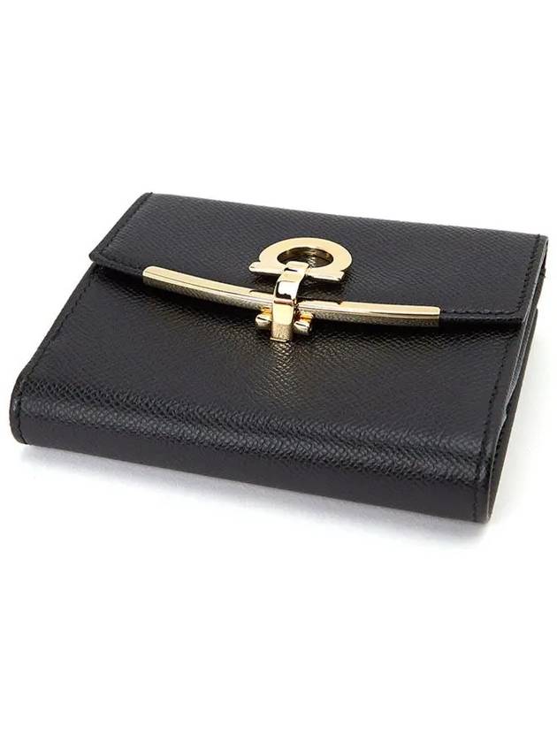 Gancini Leather Half Wallet Black - SALVATORE FERRAGAMO - BALAAN 3