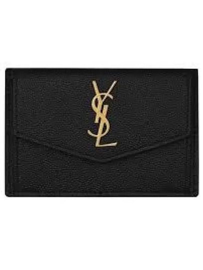 Uptown Grain De Poudre Embossed Leather Flap Card Case Black - SAINT LAURENT - BALAAN 2