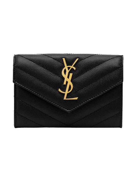 Monogram Envelope Small Half Wallet Black Gold - SAINT LAURENT - BALAAN 1