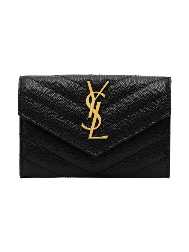 Monogram Envelope Small Half Wallet Black Gold - SAINT LAURENT - BALAAN 1