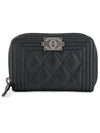 Boy Vintage Silver Hardware Quilted Caviar Zipper Card Wallet Black - CHANEL - BALAAN 3