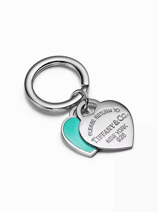 Double Heart Tag Key Holder Blue Silver - TIFFANY & CO. - BALAAN.