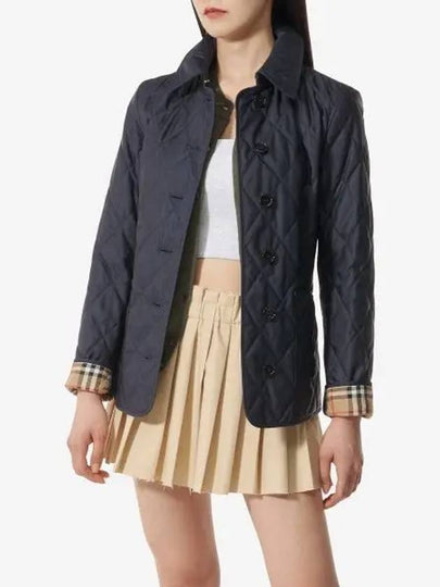 Women's Diamond Quilted Thermoregulated Check Jacket Midnight - BURBERRY - BALAAN 2