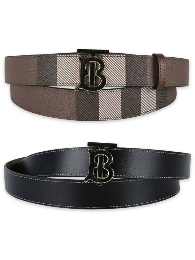 Reversible Checked Leather Belt Dark Birch Brown - BURBERRY - BALAAN.