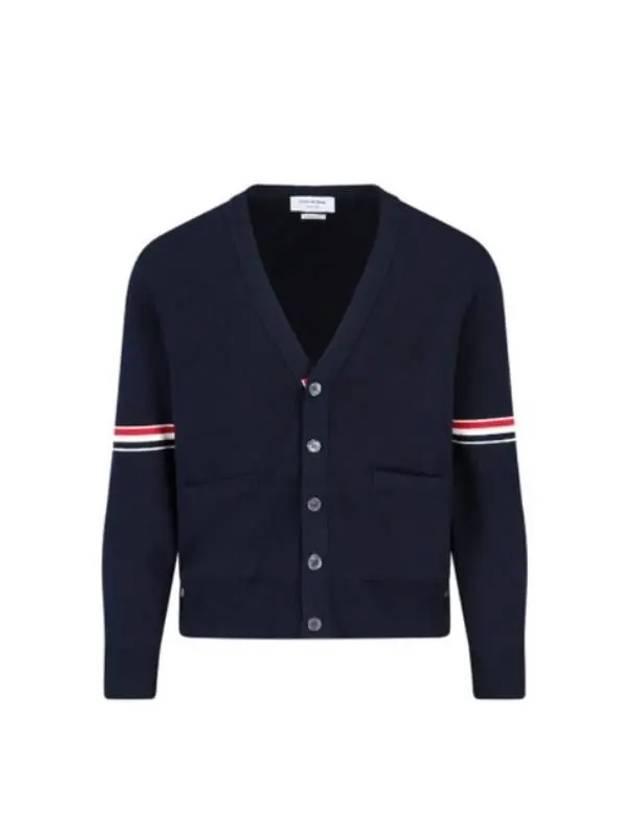 Milano Stitch Sprite Armband Cotton V-neck Cardigan Navy - THOM BROWNE - BALAAN 2