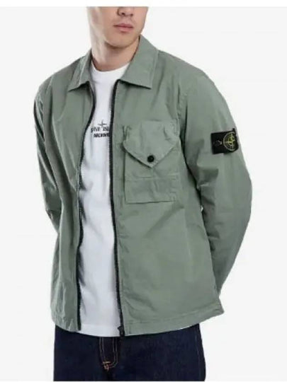 Stretch Cotton Gabardine Overshirt Jacket Green - STONE ISLAND - BALAAN 2