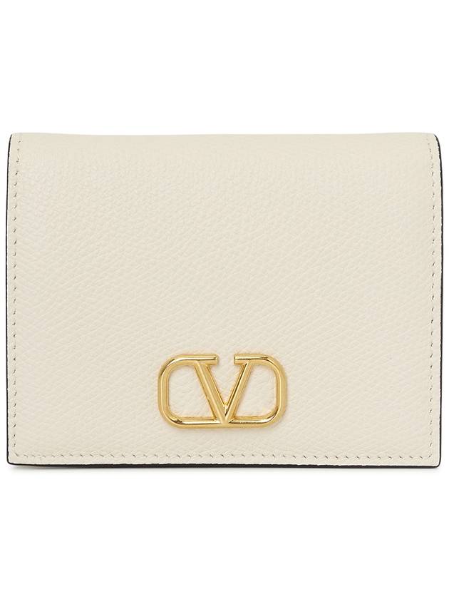 V Logo Signature Flap Compact Half Wallet Ivory - VALENTINO - BALAAN 2