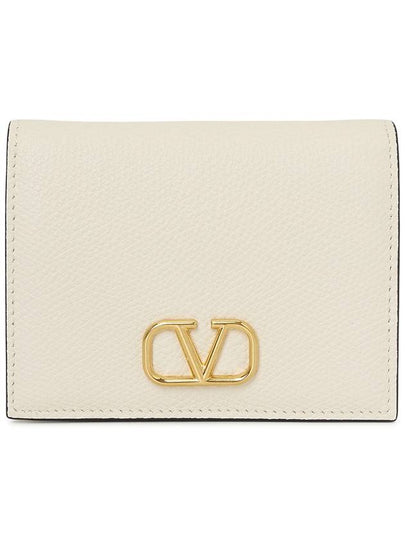 V Logo Signature Flap Compact Half Wallet Ivory - VALENTINO - BALAAN 2