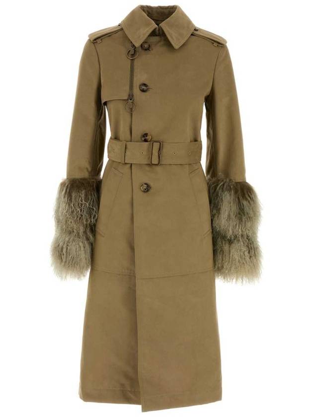 Shearling Cuffs Long Cotton Nylon Trench Coat Mountain - BURBERRY - BALAAN 2