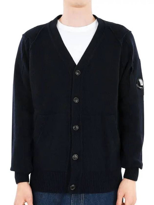 Men's Lens Wappen Lambswool Cardigan Navy - CP COMPANY - BALAAN 2