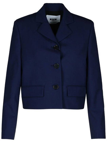 Msgm Navy Virgin Wool Crop Blazer - MSGM - BALAAN 1