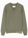 Back Stitch V-neck Wool Cashmere Knit Top Khaki - MAISON MARGIELA - BALAAN 2