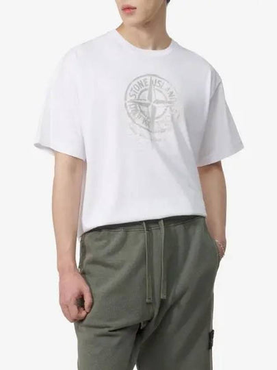 Men's Logo Print Crew Neck Short Sleeve T-Shirt White - STONE ISLAND - BALAAN 2